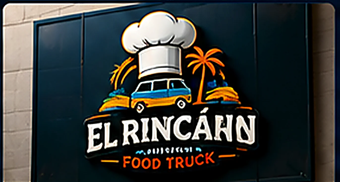 El Rincarn food truck logo with chef hat illustration on a dark wall